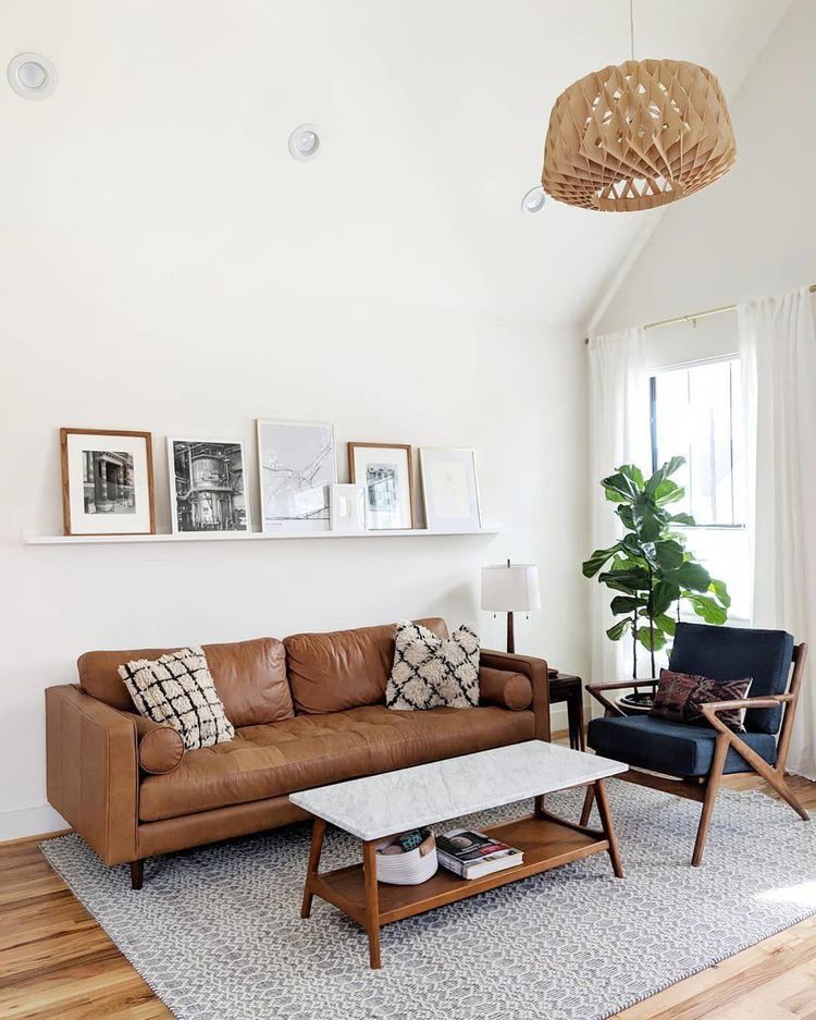 Tan or Camel Leather Sofa In apartment