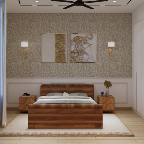 Bedroom three wardrobe wall with fluted cream doors The Opaline Penthouse