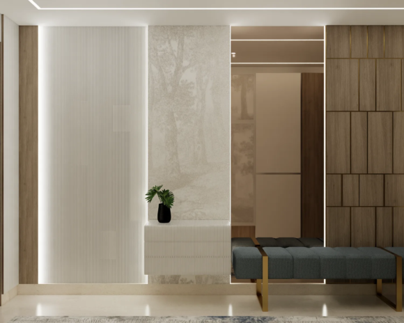 Entrance secondary view with console and bench The Opaline Penthouse