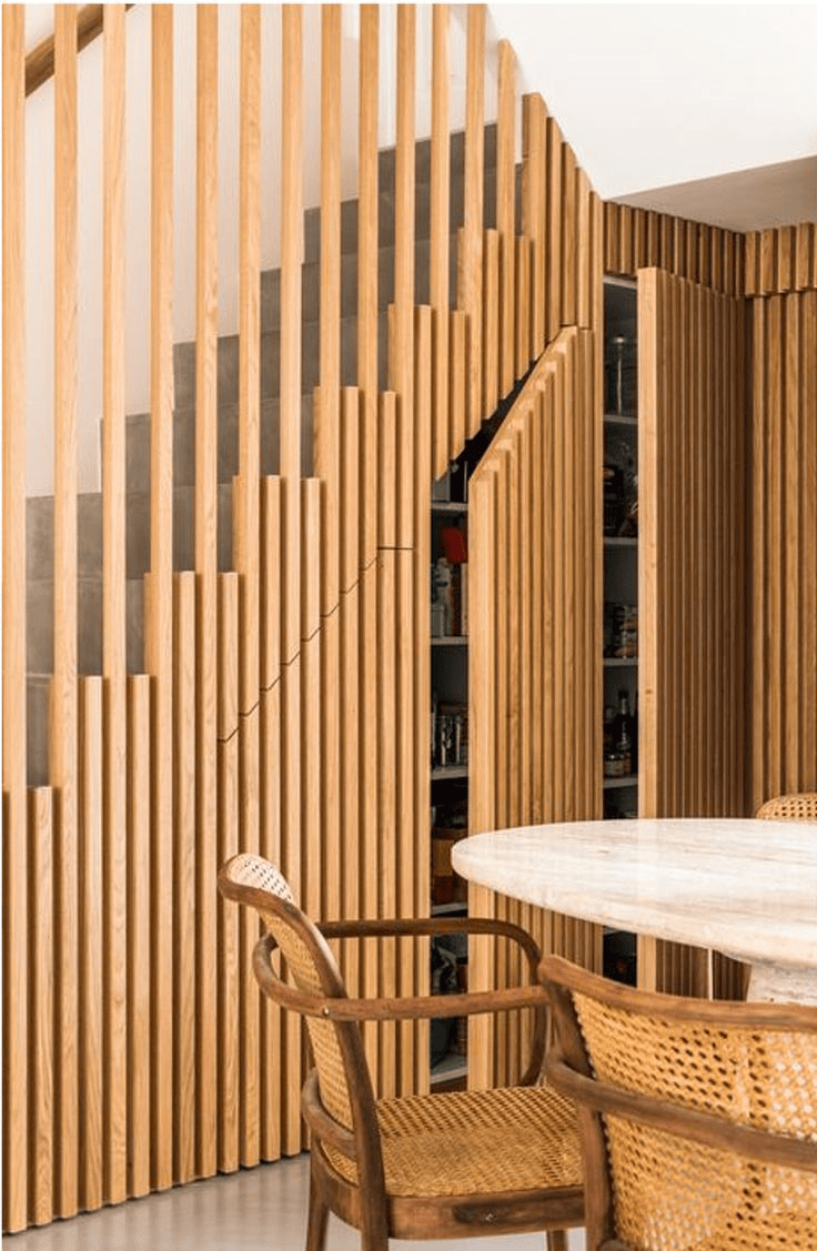 Open Vertical Slats for Height and Lightness Stair Railing Ideas