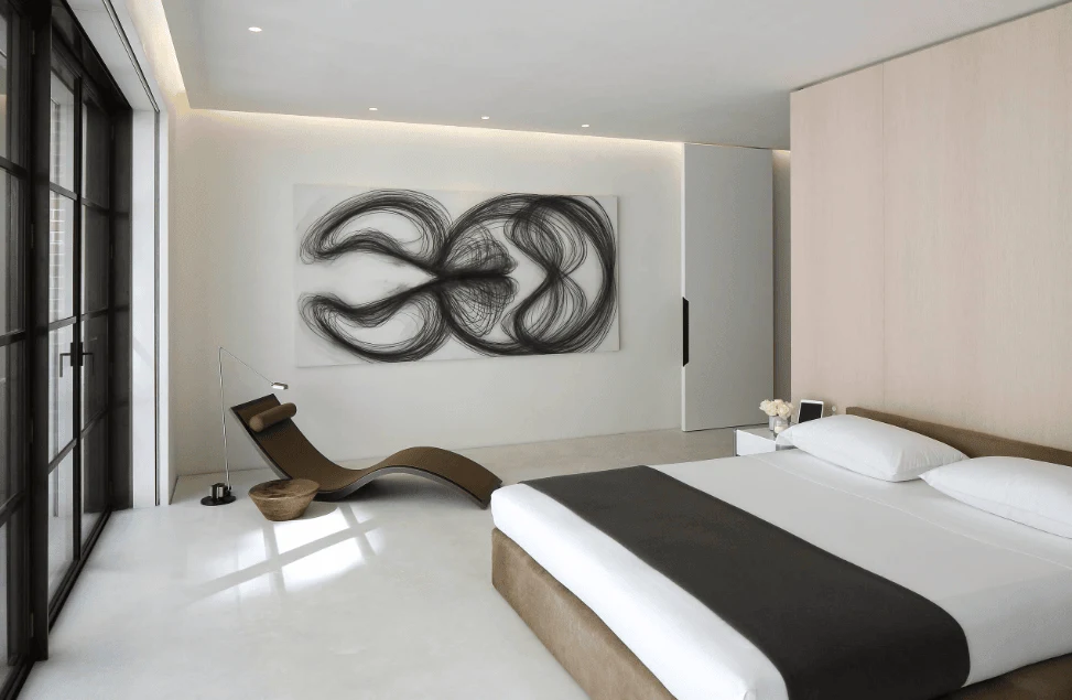 Abstract Line Art Minimalist Bedroom Design Idea