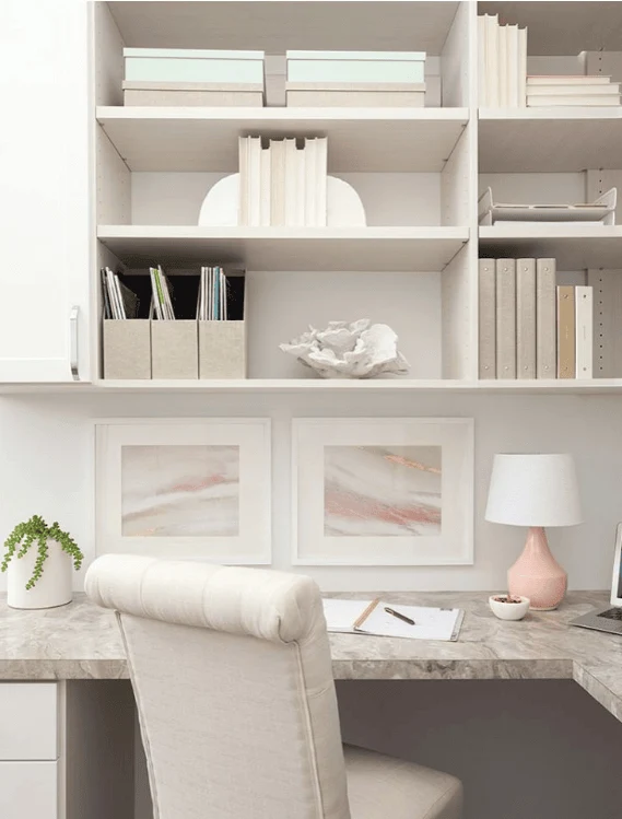 Add Vertical Shelving Above the Desk office in home design