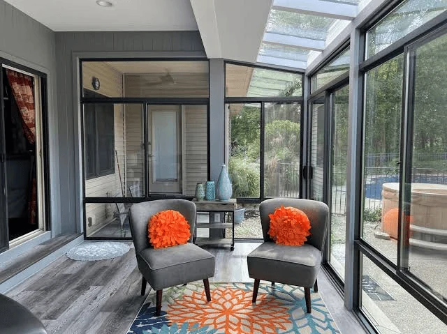 sunroom ideas with aluminium framed glass walls and skylights