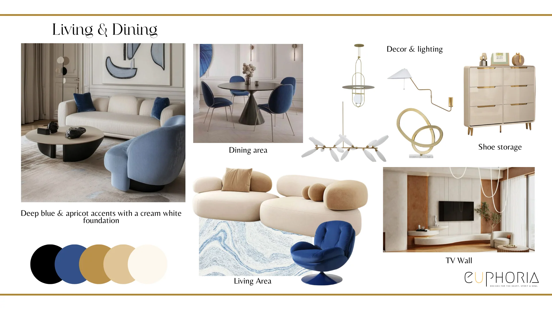 beachfront views living and dining moodboard