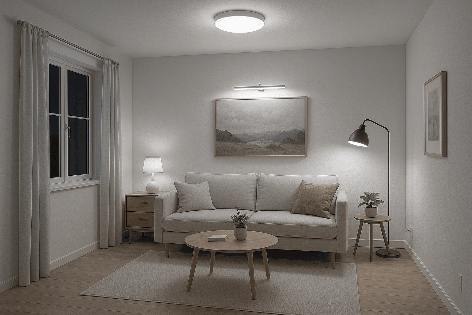 Best home upgrades in a beige-toned living room.