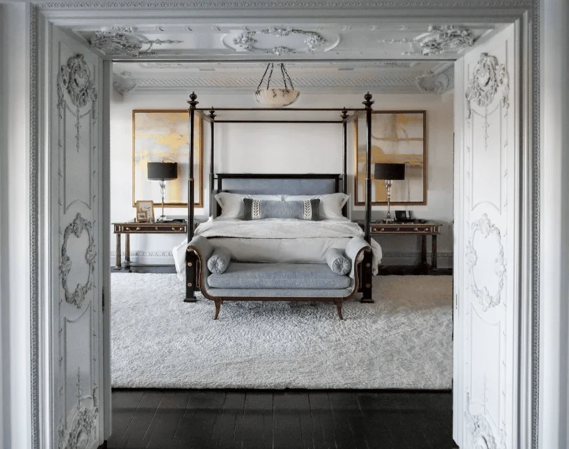 Blue White Accent Elegant Bedroom Design