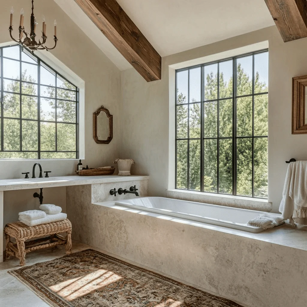 Built In Wash Ledge Mediterranean Tuscan bathroom decor