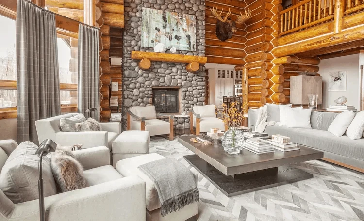 balance heavy wood with softer modern furniture cabin interior design
