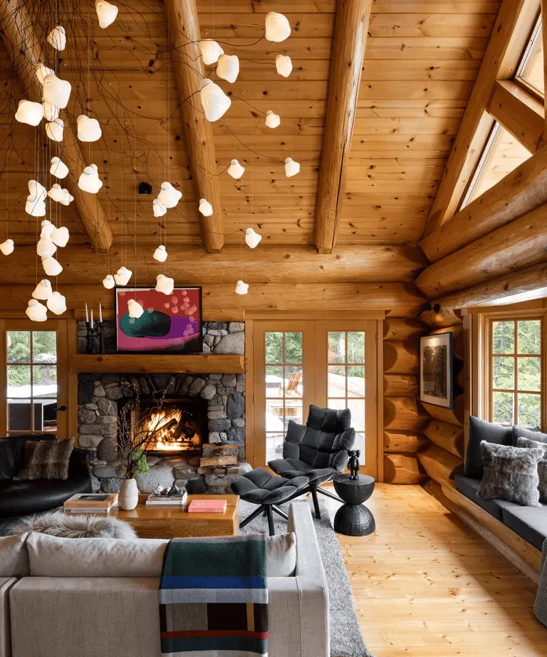 choose eclectic art that does not feel generic cabin interior design