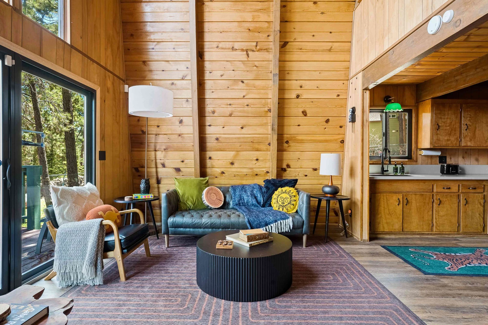 use leather seating for a warm lodge feel cabin interior design