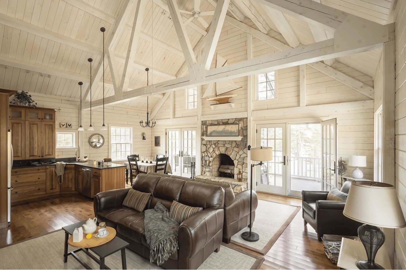 use whitewashed wood to brighten a dark cabin