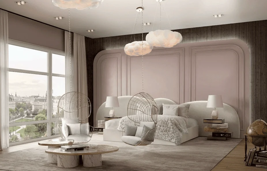 Cloud & Brass Elegant Bedroom Design