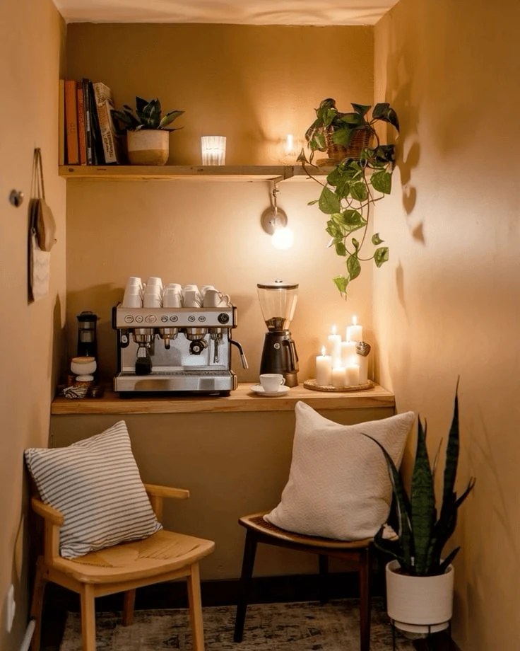 add a seat so the coffee bar feels like a ritual