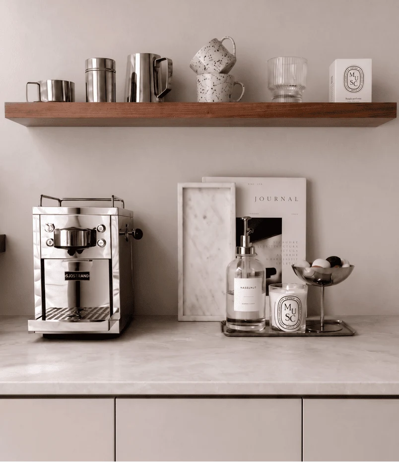 let one floating shelf create the whole moment coffee bar ideas