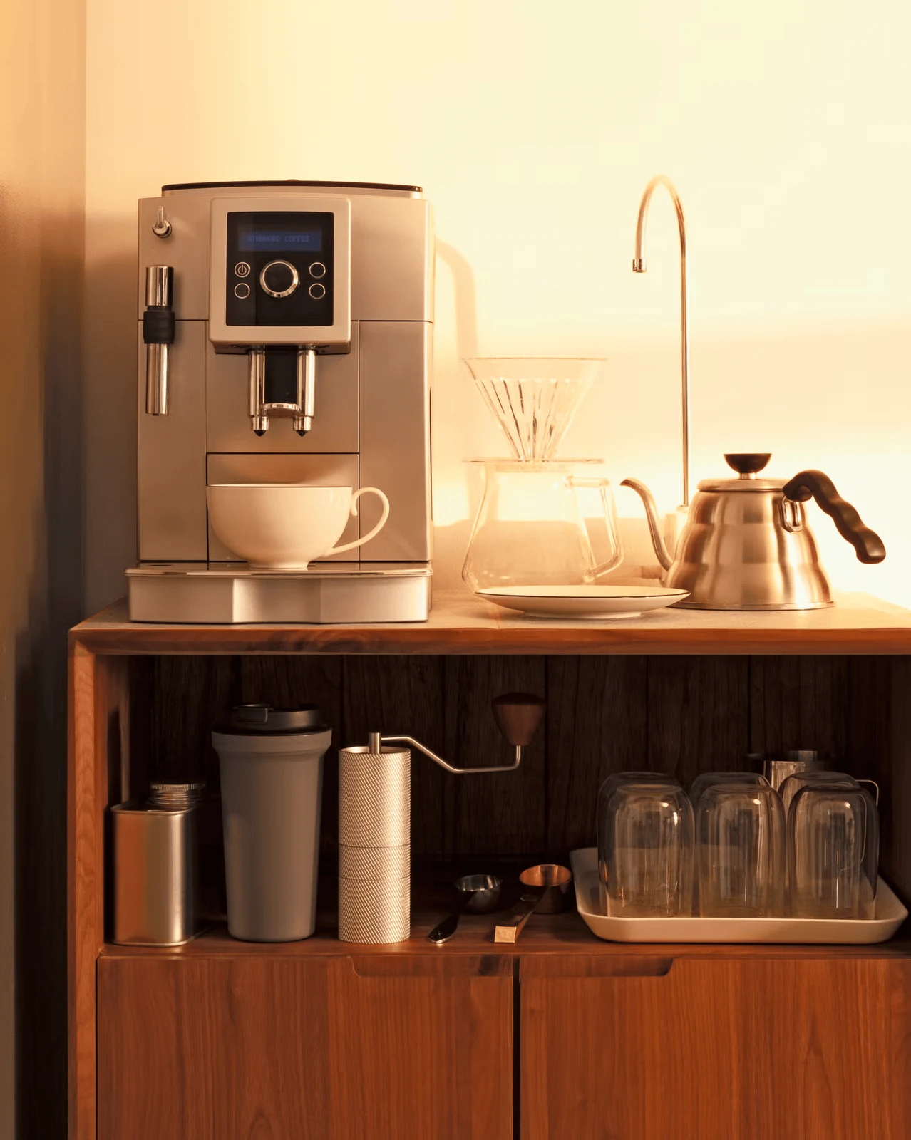 use a small lamp instead of more decor coffee bar ideas