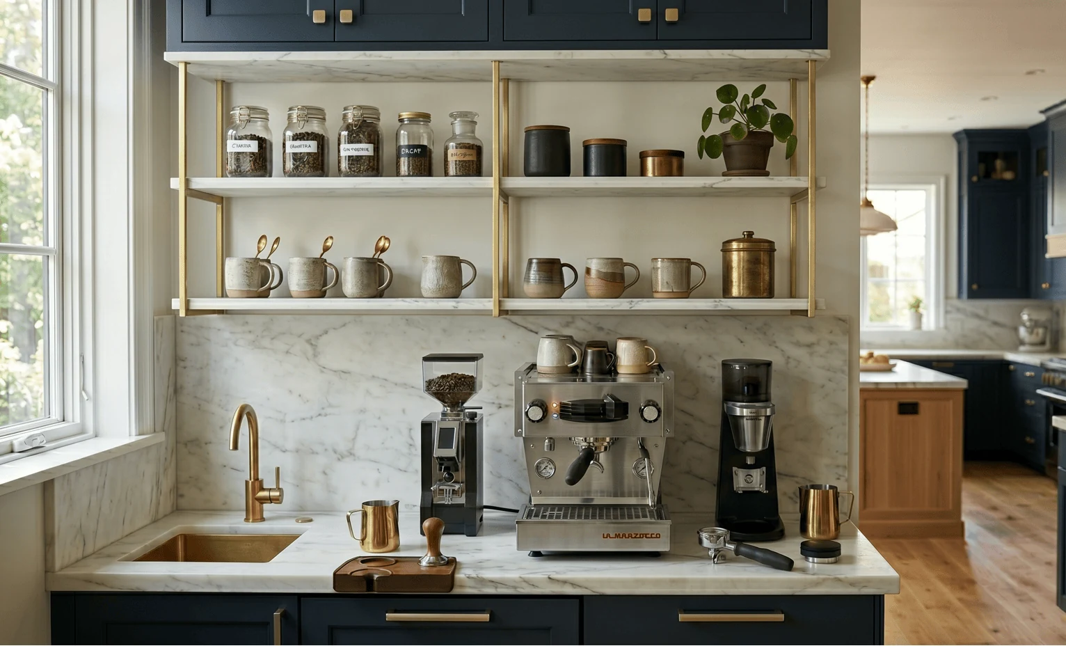 use marble and brass like jewelry not decoration coffee bar ideas