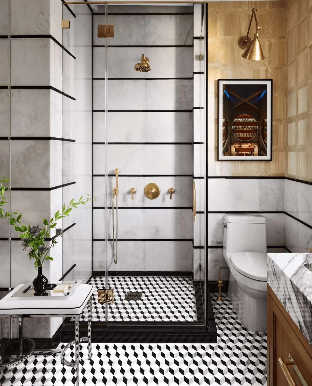 Contrasting Lines Small Bathroom Design