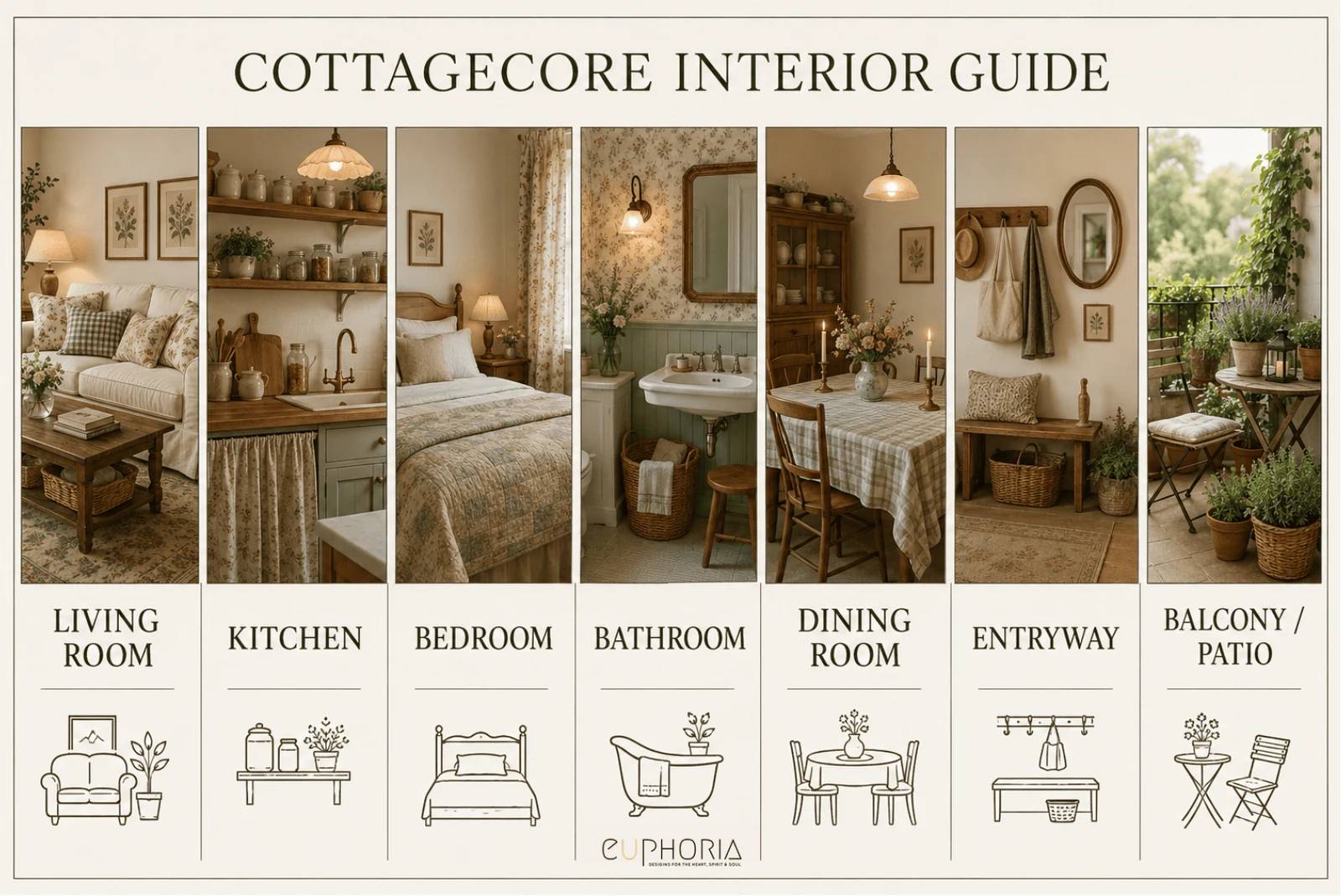 cottagecore style interior guide by room
