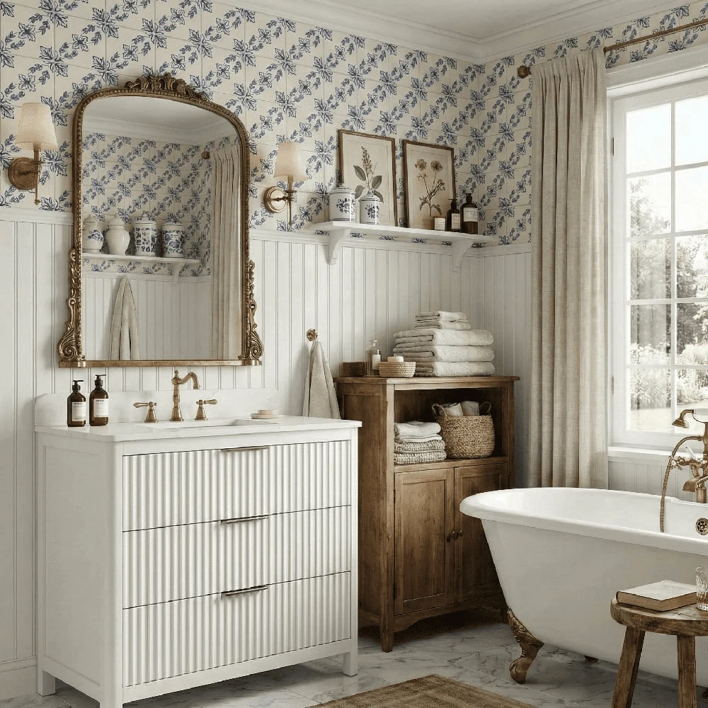 make a bathroom feel like a small cottage room cottagecore style