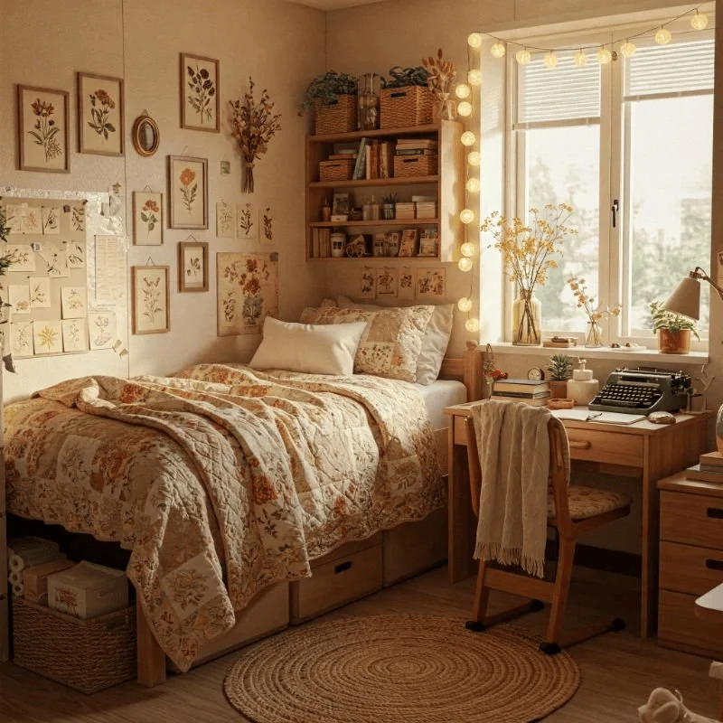 cozy dorm room ideas with layered bedding a throw blanket and cushions