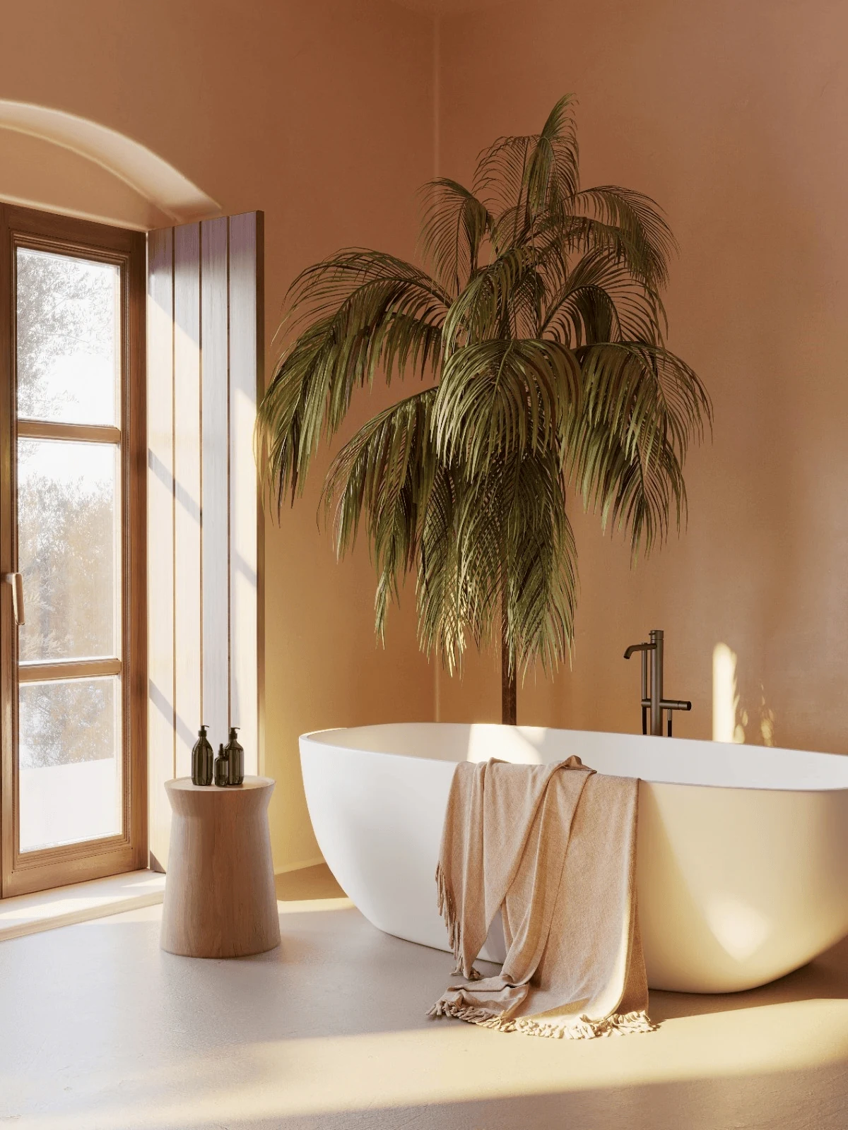 earth tone spa inspired bathroom floor tiles for a softer mood