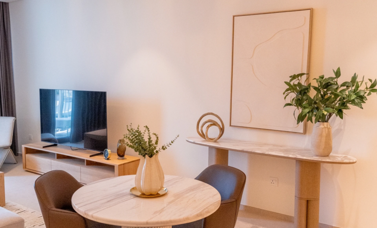 Eden House living room seating in the 1BHK apartment design