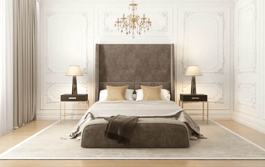 Elegant Bedroom Design with Marble Framed Wall