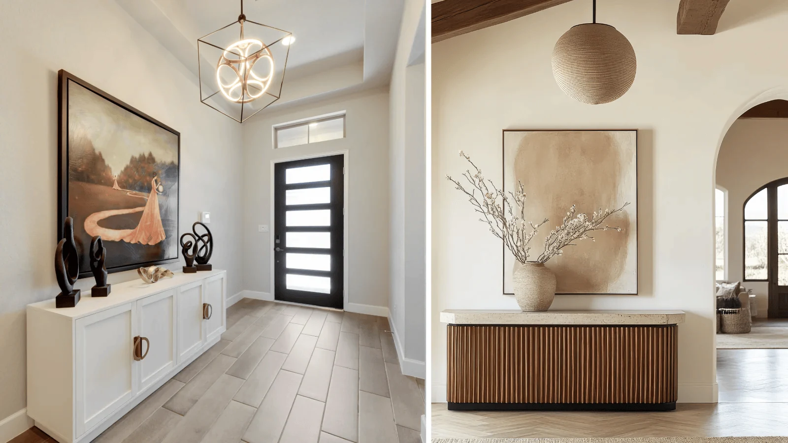 foyer design with a wall mounted floating console in a narrow entryway