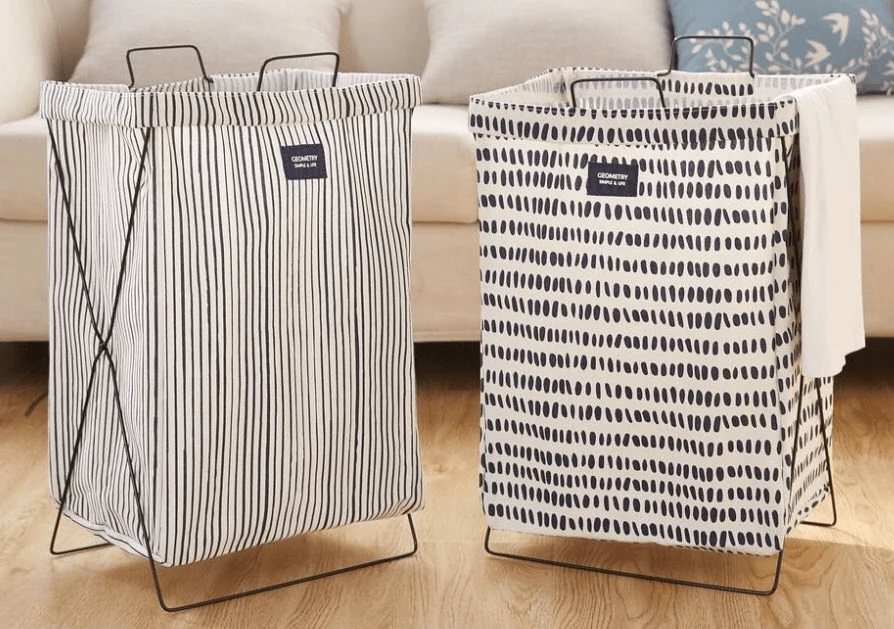 dorm room space saving ideas with a foldable laundry basket