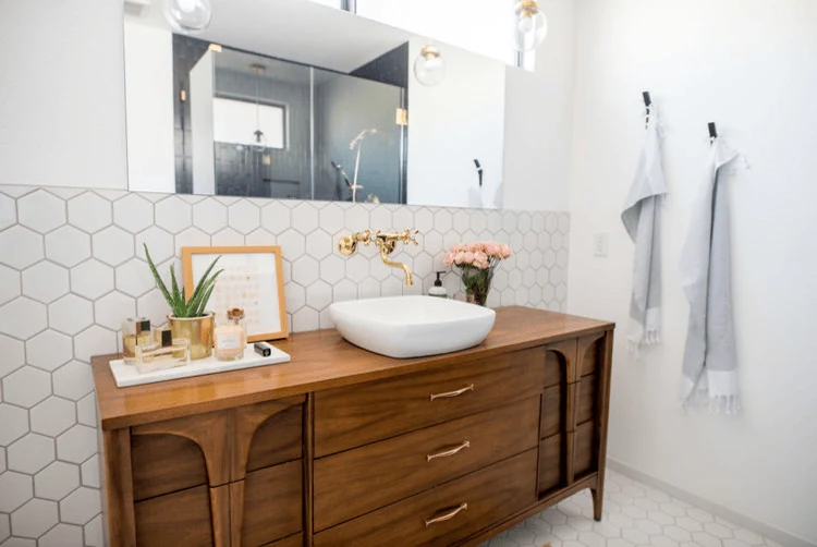 bathroom remodel ideas converting a vintage dresser into a vanity