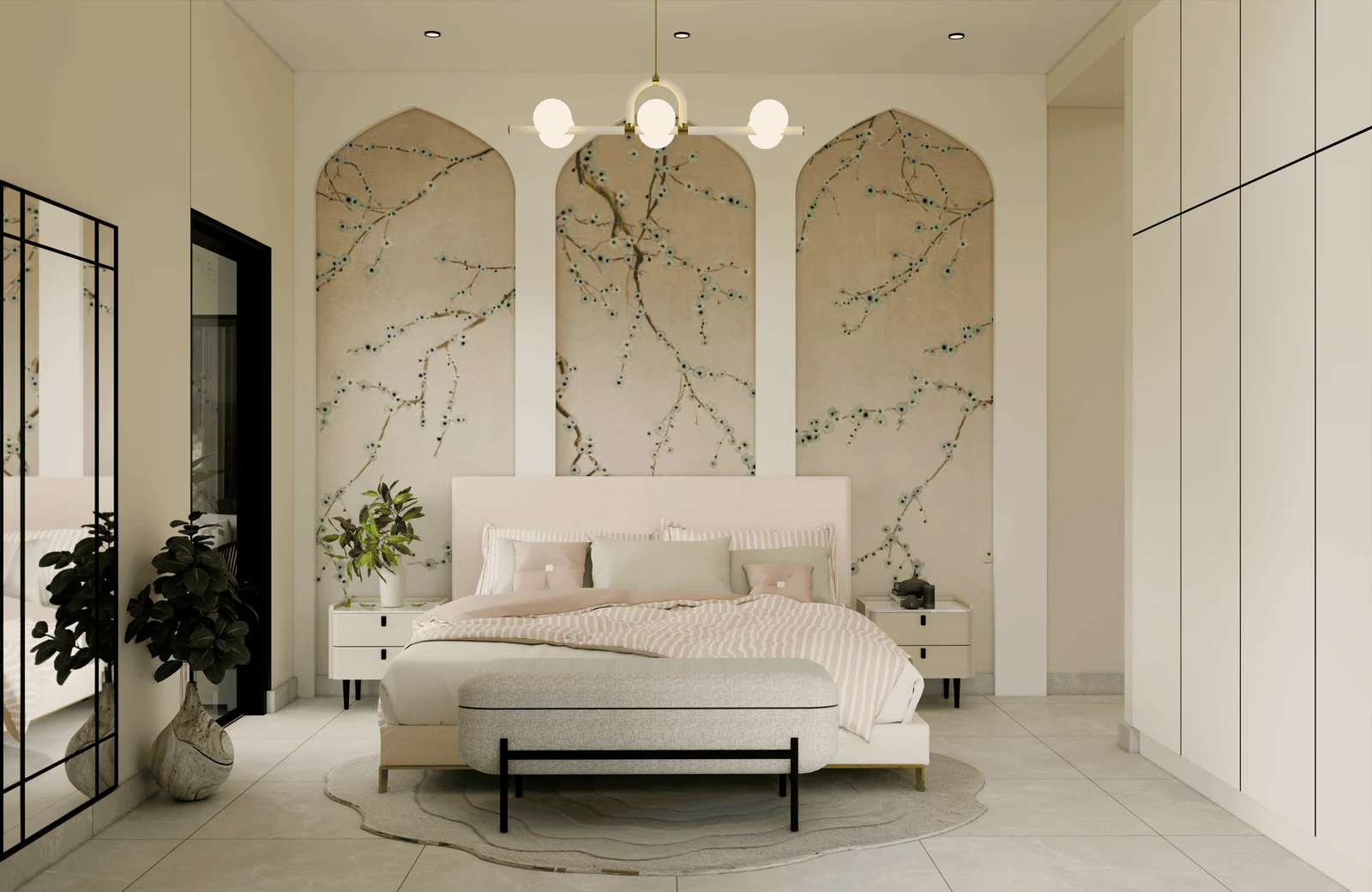 grandmillennial interior with soft blush sage and duck egg blue accents