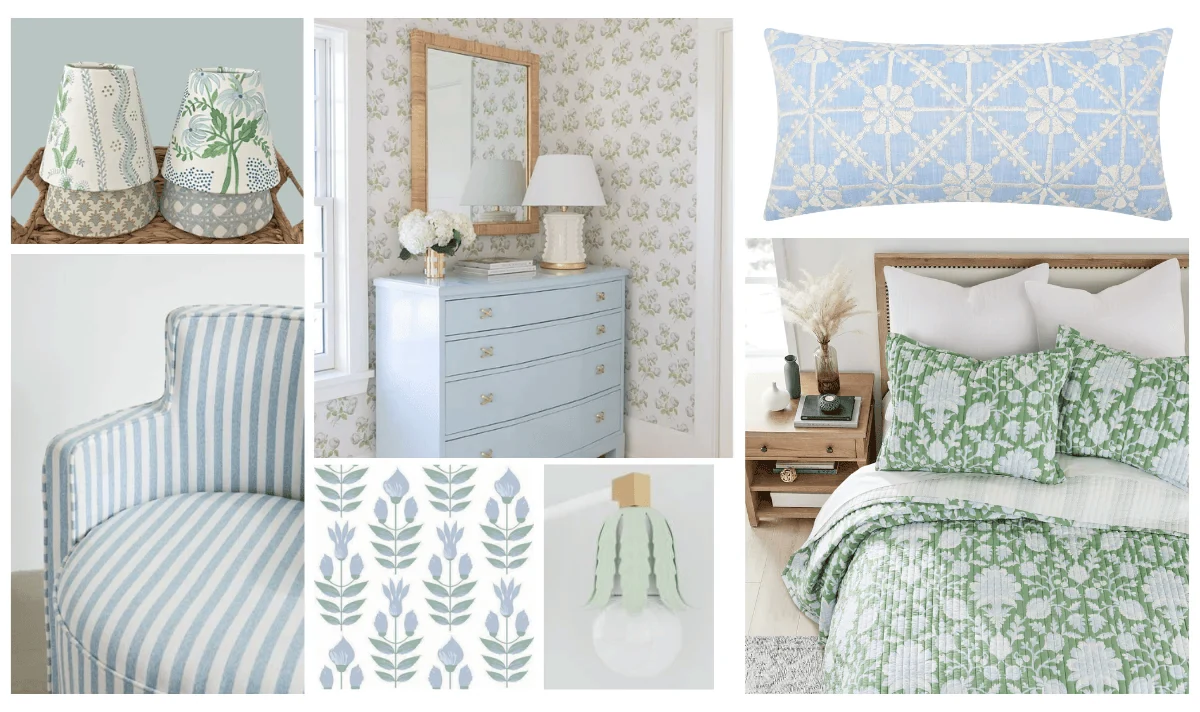 grandmillennial style bedding with classic patterns and a modern twist