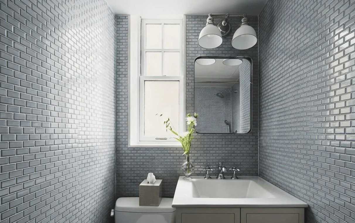 Grey Brick Layered For Small Bathroom Design ideas