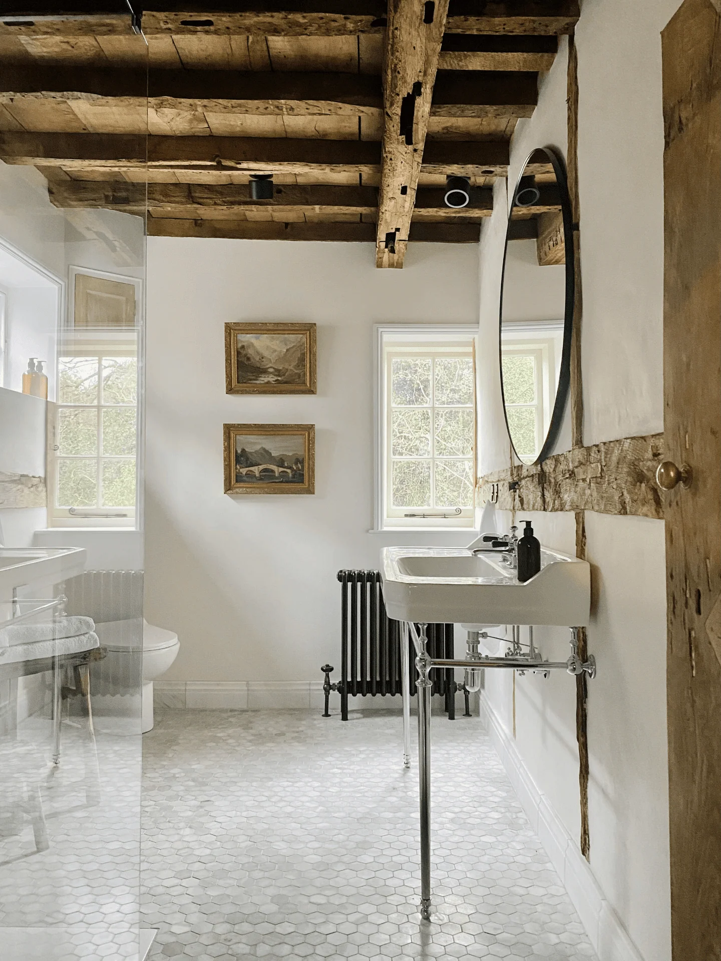 Hand Scraped Ceiling Beams Tuscan bathroom design