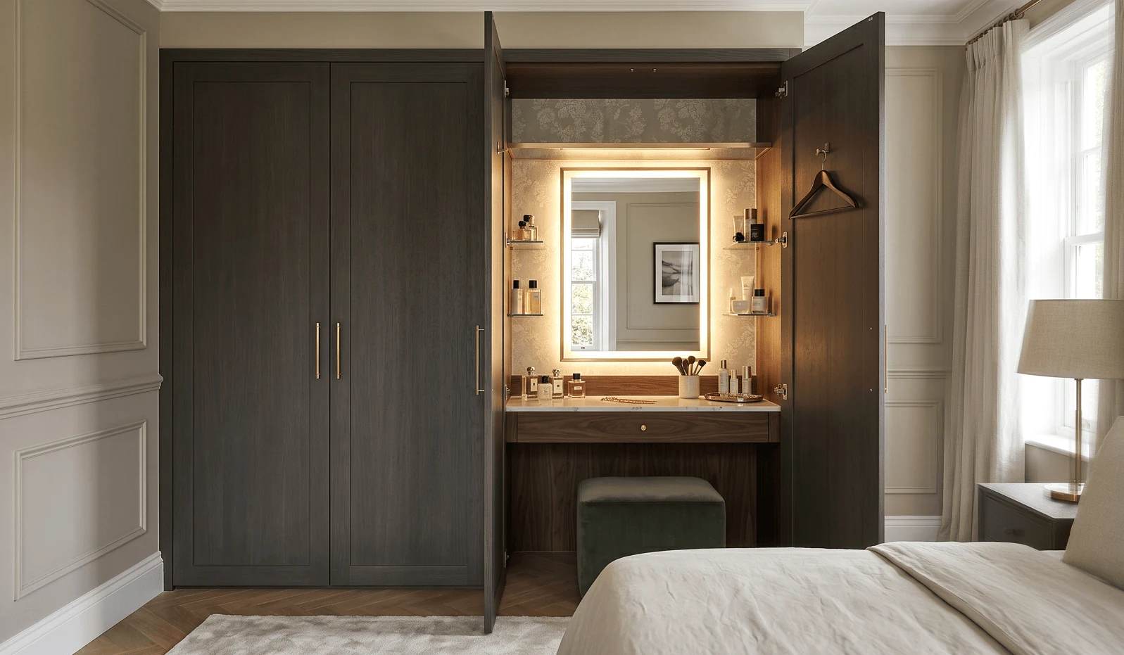 concealed wardrobe vanity units hidden storage ideas