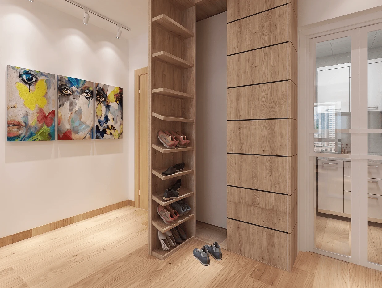 hidden shoe storage cabinet near the entryway