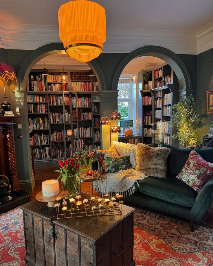 candlelit moody libraries home library