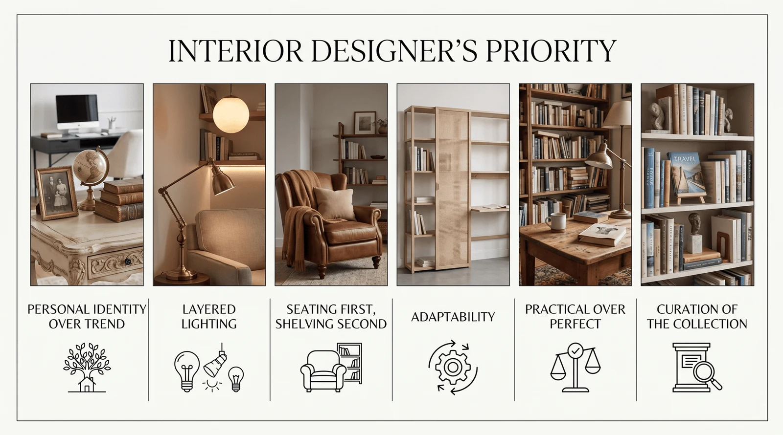 interior designers actually prioritise in a home library