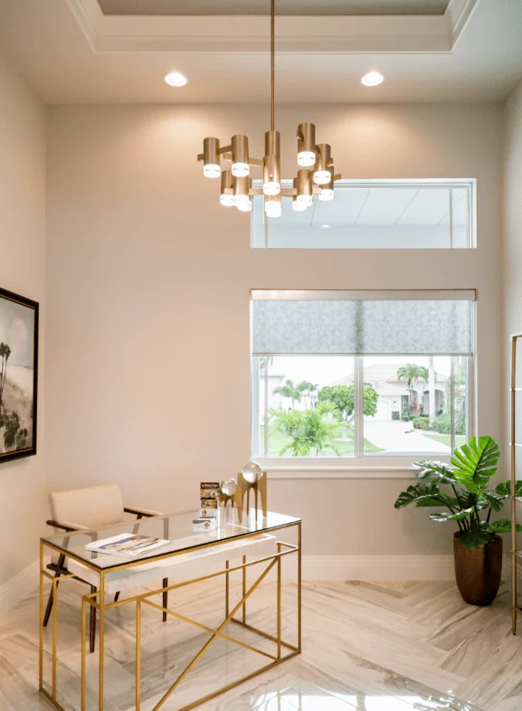Incorporate Brass and Metallic Finishes simple office design