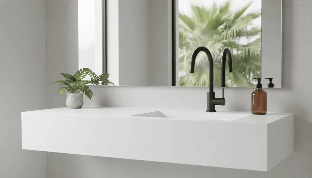 modern bathroom designs with a seamless integrated stone basin slab