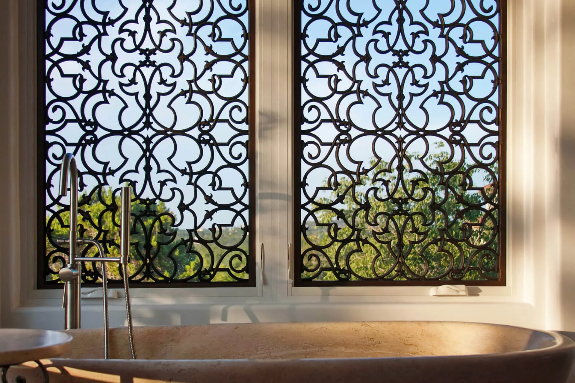 Iron Grilles terracotta Tuscan bathroom tiles