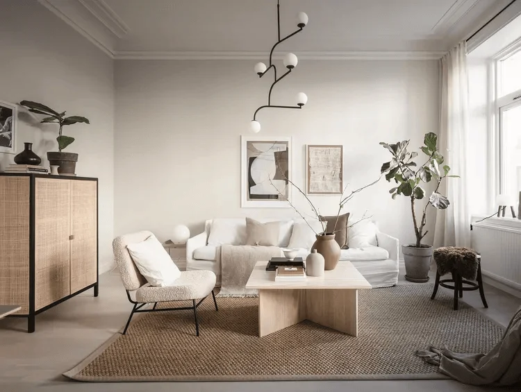 Japandi or organic modern Room with warm, natural, and textured