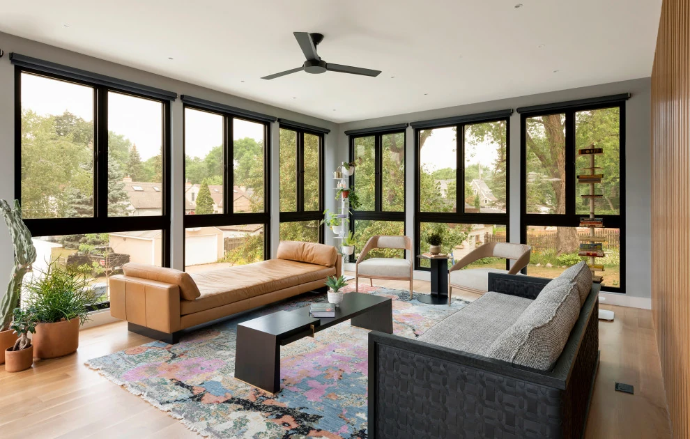 sunroom ideas in a Japanese shoji style with light wood floors