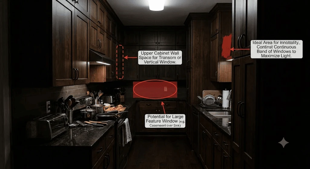 dark kitchen with no natural light
