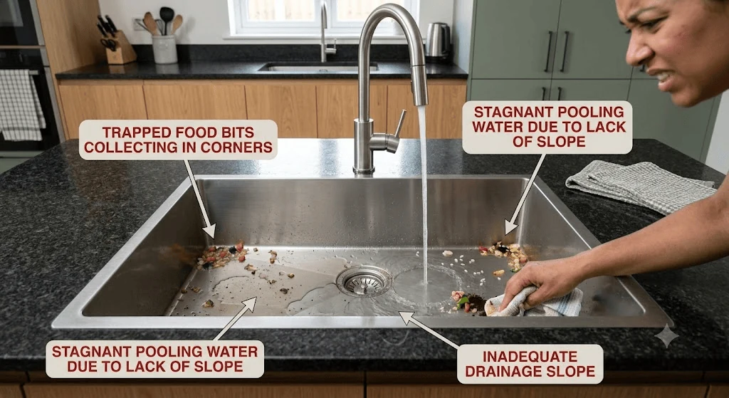 kitchen sink with drainage slope problem