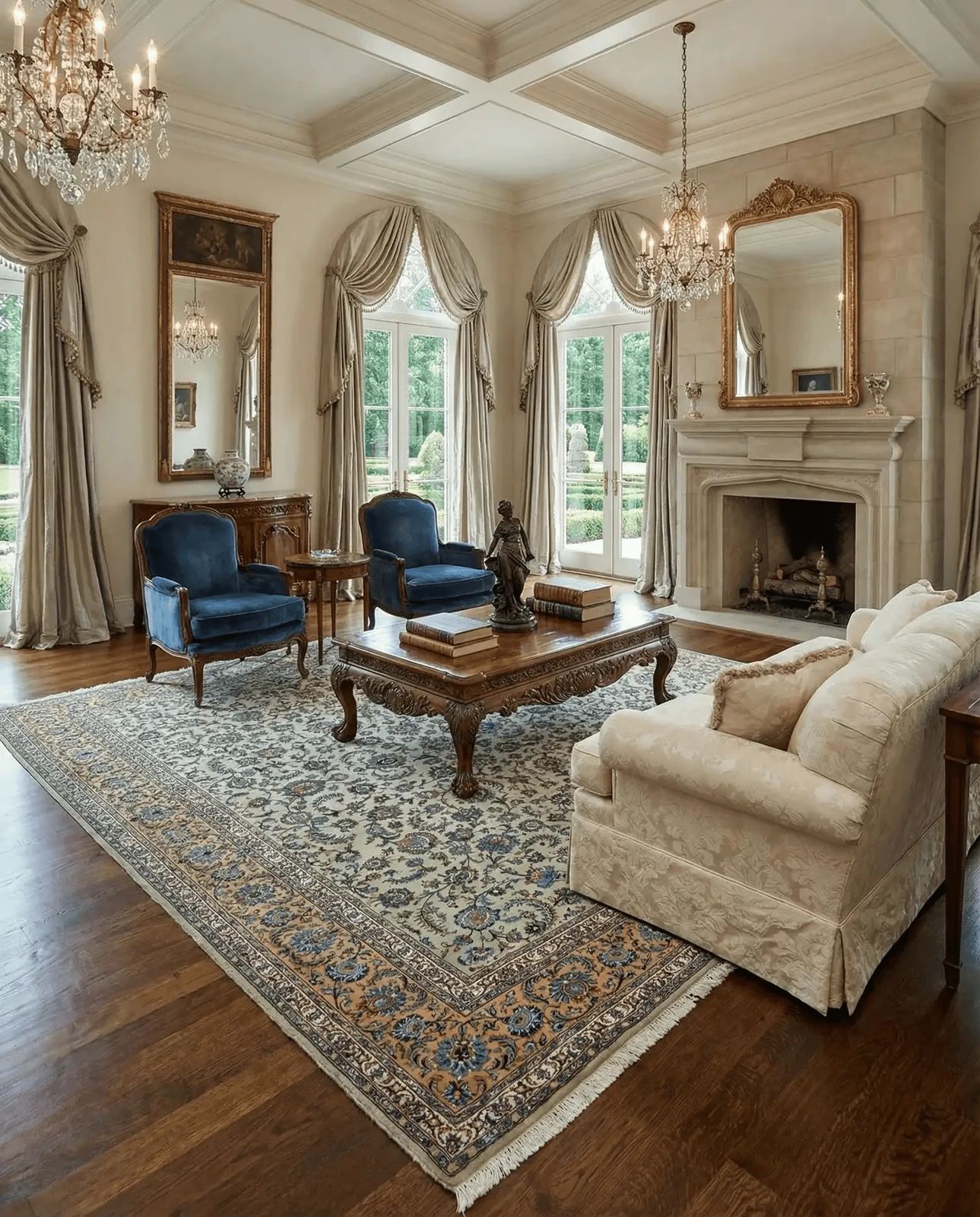 ground the room with a soft vintage inspired rug light academia decor