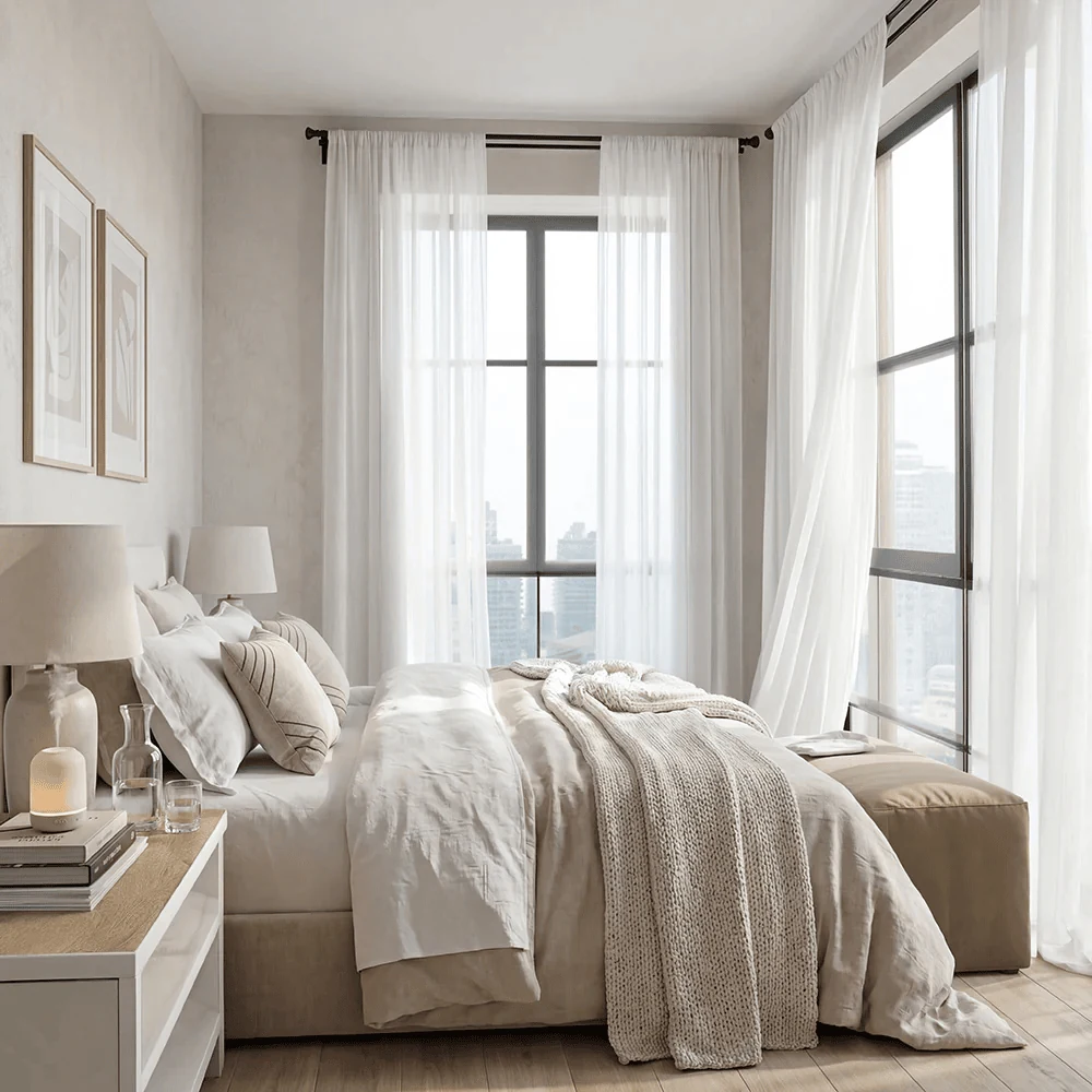 soften the window with linen or sheer curtains light academia decor