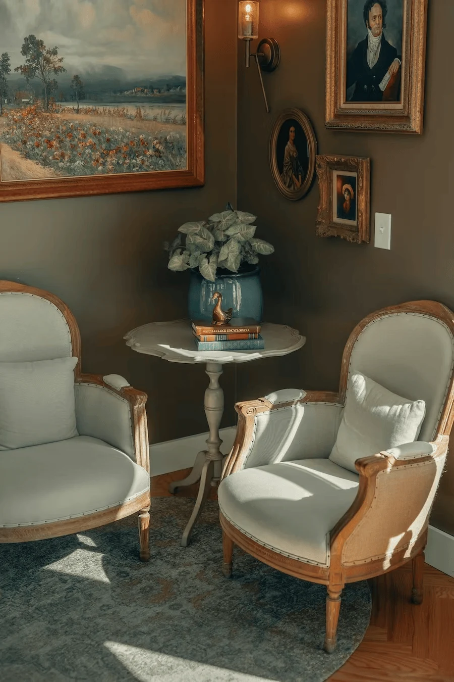use an upholstered chair instead of a bulky gaming chair light academia decor