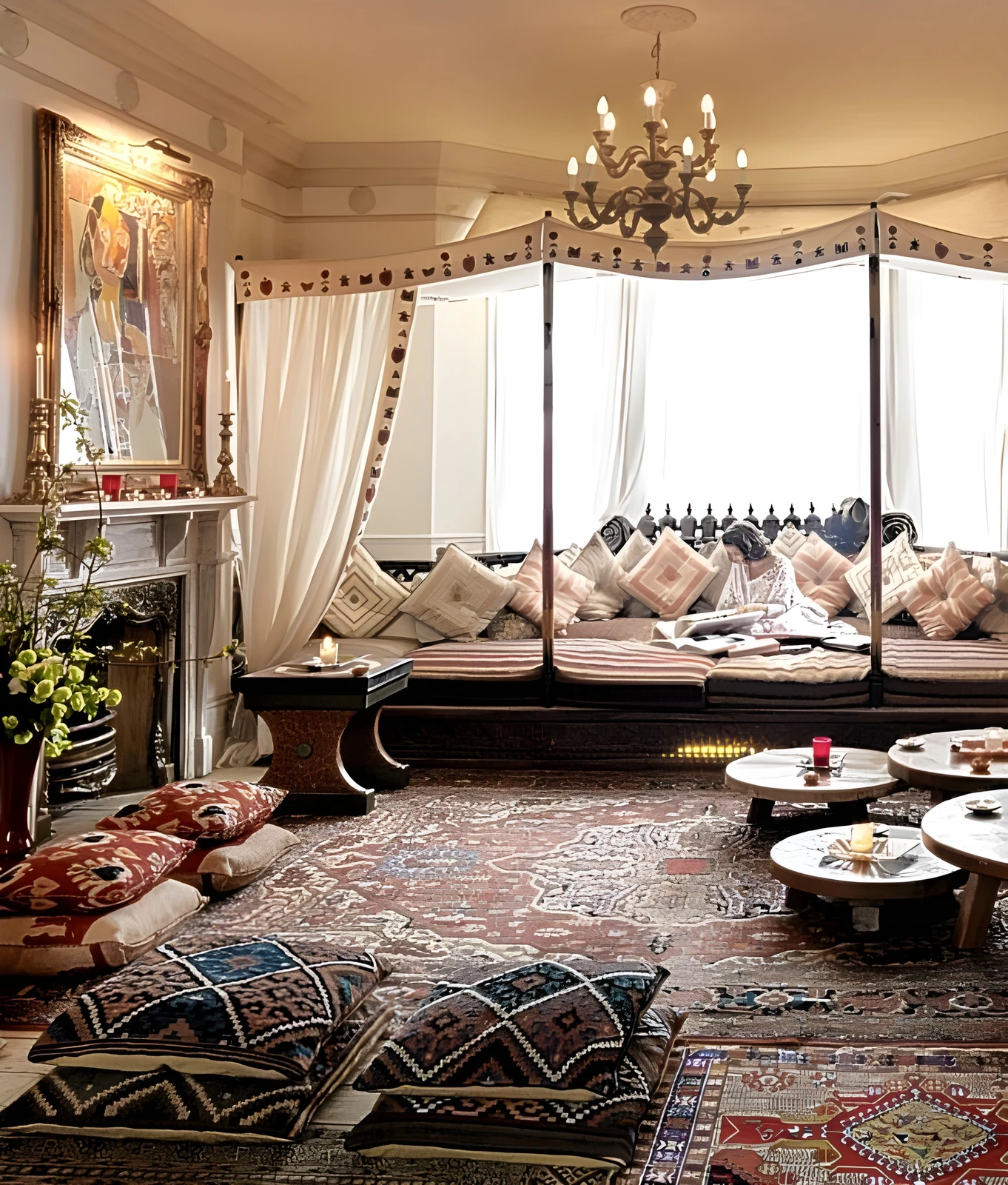 sunroom decor ideas inspired by a traditional Arabic majlis with low platform seating