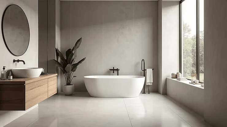 bathroom remodel ideas with a seamless microcement wall and floor